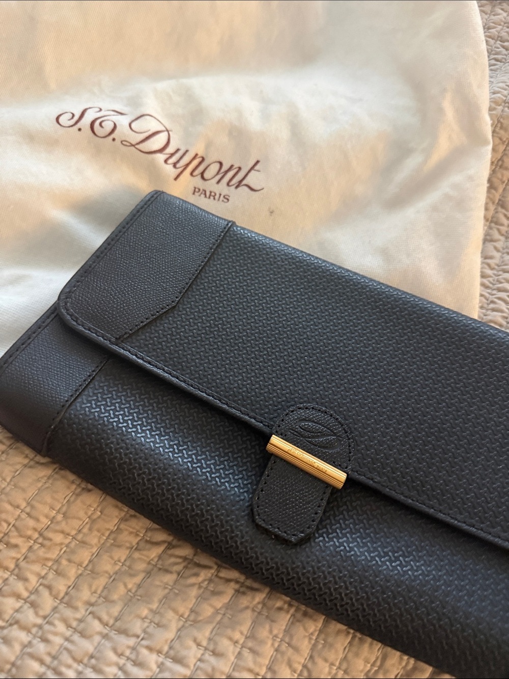 Vintage S.T. DuPont Paris rare black evening clutch with dust bag - Picture 2 of 10